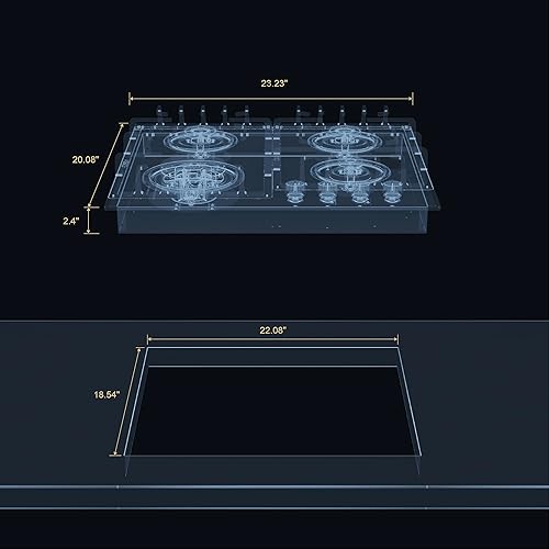 Miniatura 7 de Empava Placa de cocina de gas integrada de 24 pulgadas con 4 quemadores SABAF sellados, superficie de vidrio templado convertible GLPNG, protección