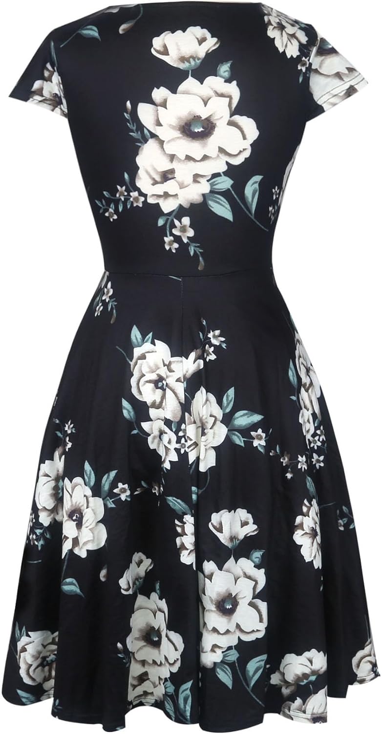 oxiuly Women's Cap Sleeve Summer Casual Dresses V-Neck Floral Vacation Party Dress OX233