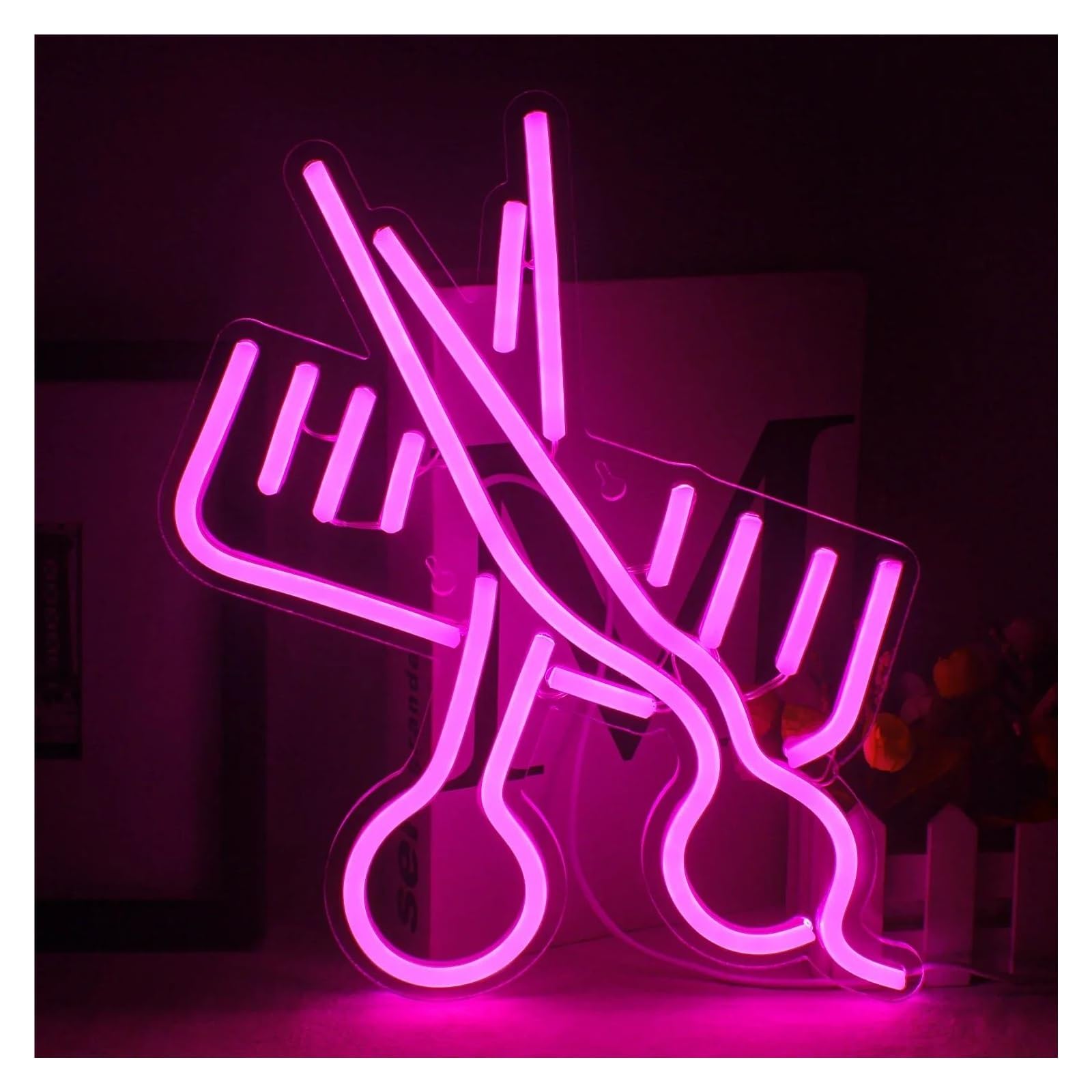 Signs Lamp Scissor Comb Neon Lamps for Barber Shop Wall Decoration Light Business Salon Beauty Room Shop Sign 24cmх36cm(A)