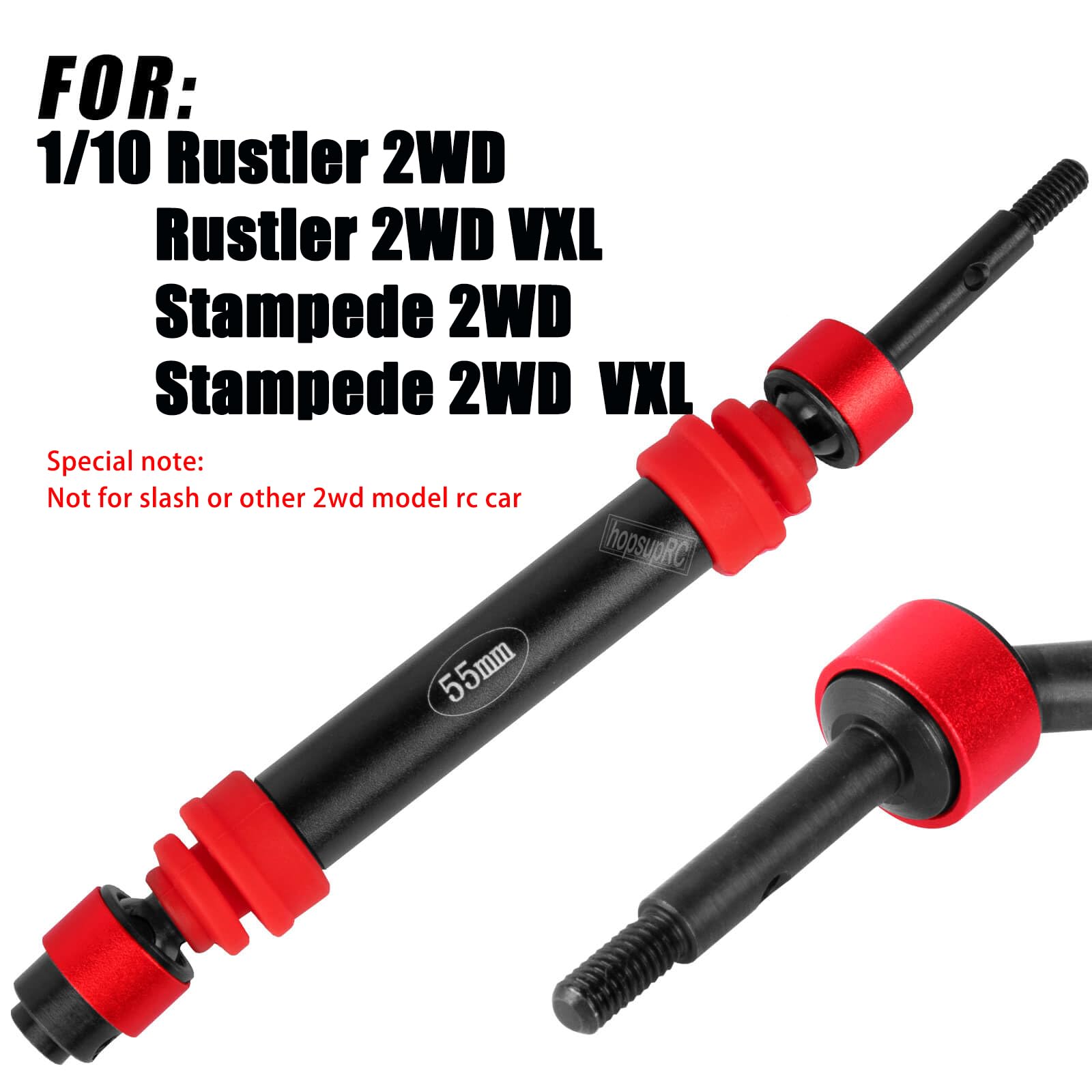 hopsupRC #45 Steel RC Drive Shaft Axles Upgrades Part for 1/10 Rustler Stampede 2wd?VXL?,Harden Front axle&Rear CVD Driveshafts Hops up,Black witrh Navy Red(2PCS)