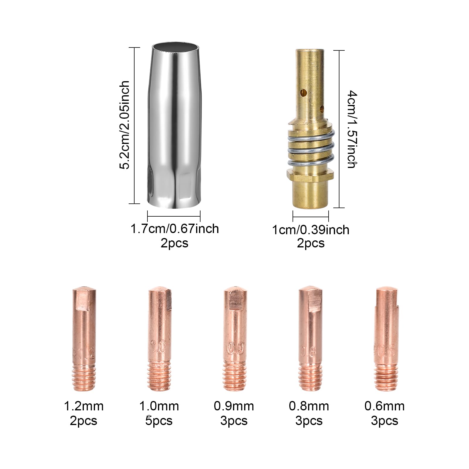 Zestaw 24 szt. latarki lutowniczej, akcesoria spawalnicze, do 15AK MB15, 2 dysze gazowe, 2 uchwyty dysz, 20 szt. bitów stykowych M6 0,6 mm, 0,8 mm, 0,9 mm, 1,0 mm, 1,2 mm
