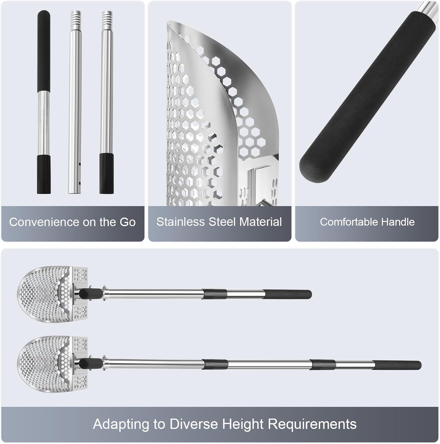 Heavy Duty Stainless Steel Metal Detecting Sand Scoop, Sand Scoop Handheld mit langen Stahlgriff Pole Design, ideal für Unterwasser-Schatzsuche Sandflohharke für den Strand