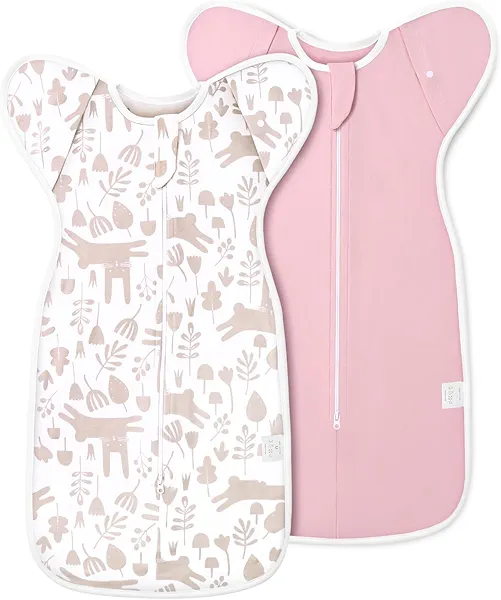 ANYEDDE 2-Pack Newborn Swaddle Sleep Sack - Arms Up Swaddle 0-3 Months, Baby Transitional Swaddles for Newborn, Cuff Removable Design, Pink Bunny Breathable Sleep Sacks with 2-Way Zipper