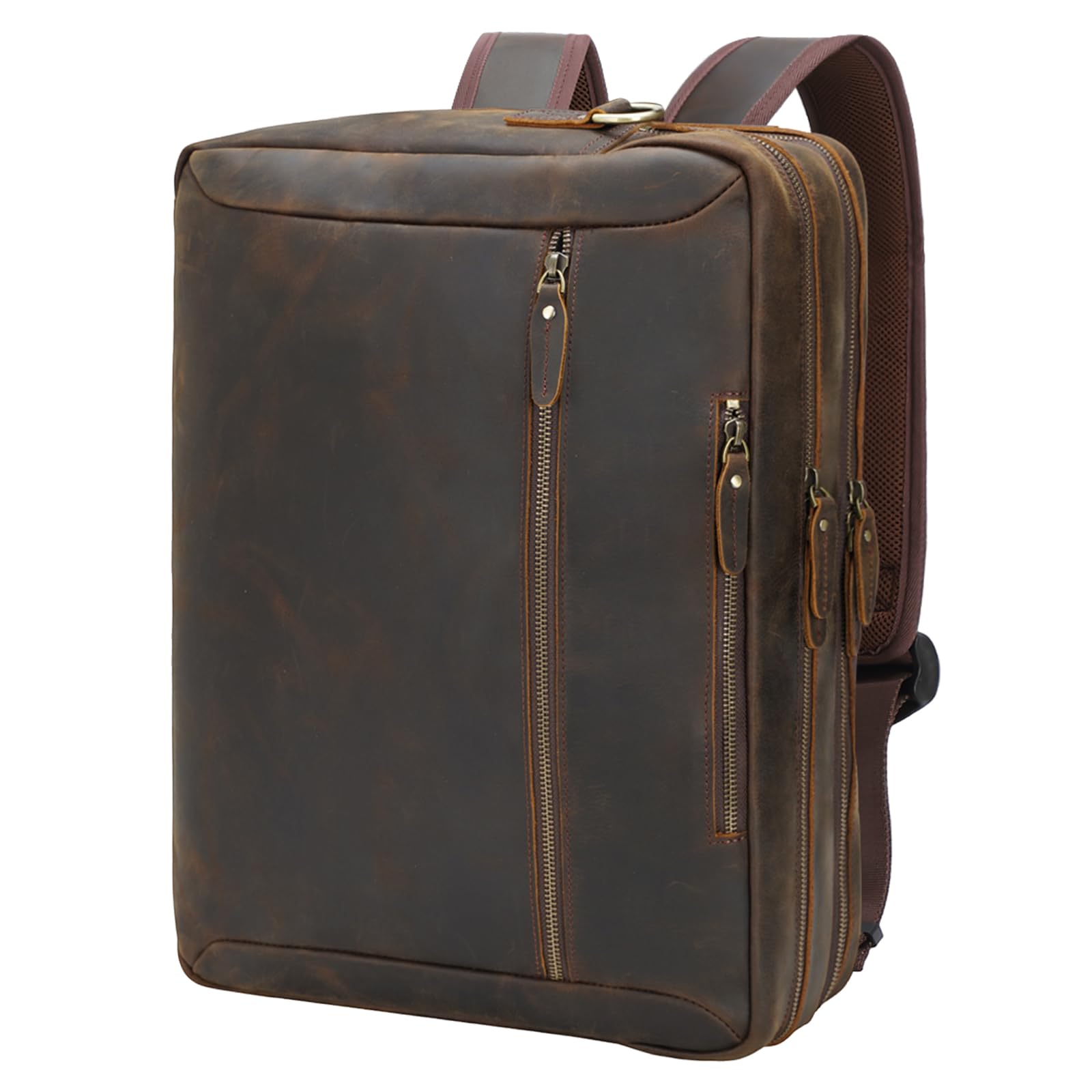 TIDING Leather Convertible Briefcase Backpack Dark Brown