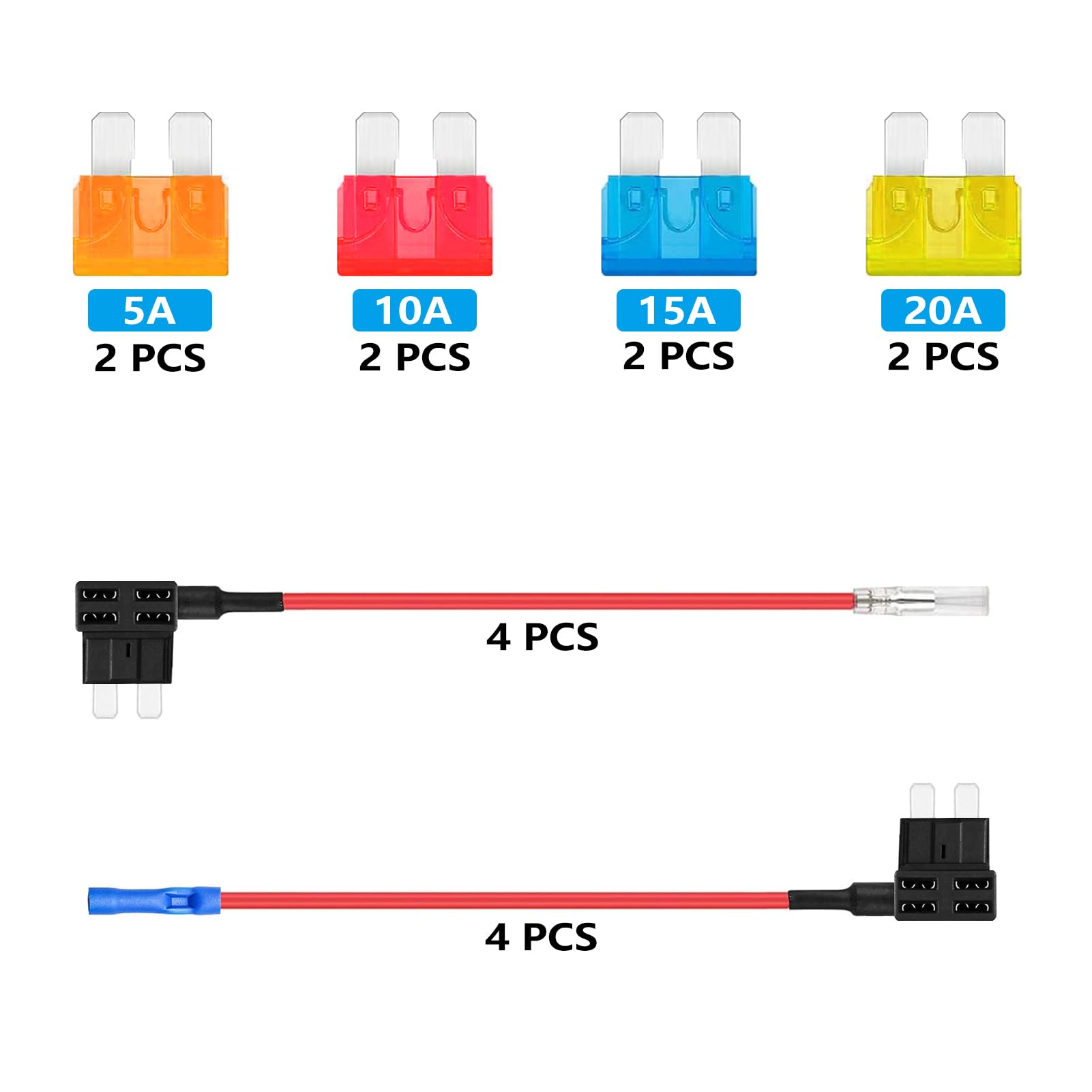 ALLECIN Standard Fuse Tap Piggy Back Fuse Holders 12V Adapter Add a Circuit Wire with STANDARD Blade Fuses 5A 10A 15A 20A for Cars (Pack of 8 Pieces) - Image 2