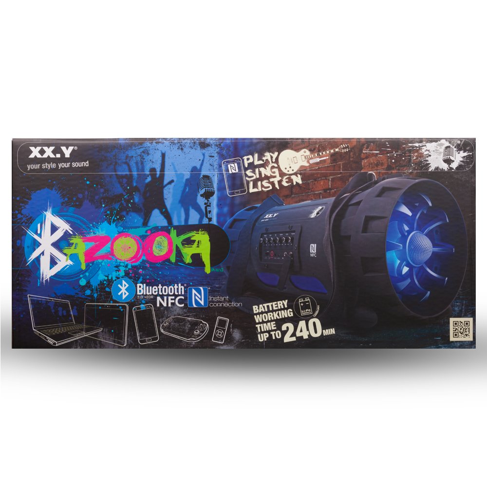 XX.Y P-127J tragbarer Bluetooth Lautsprecher Boom Box (NFC) mit eingebautem Akku/Audio-Eingang für Mikrofon/Musikinstrument/MP3 Player schwarz