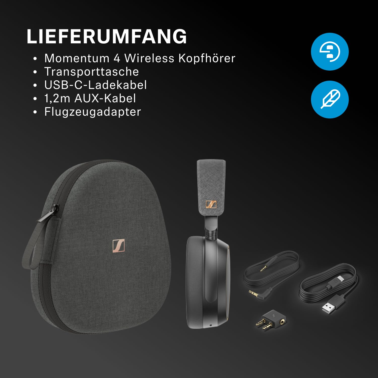 Sennheiser MOMENTUM 4 Wireless Noise Cancelling Headphones – Bluetooth Kopfhörer Headset für kristallklare Anrufe mit adaptiver Geräuschunterdrückung, Over-Ear, 60 h Akku, faltbar, Schwarz/Kupfer
