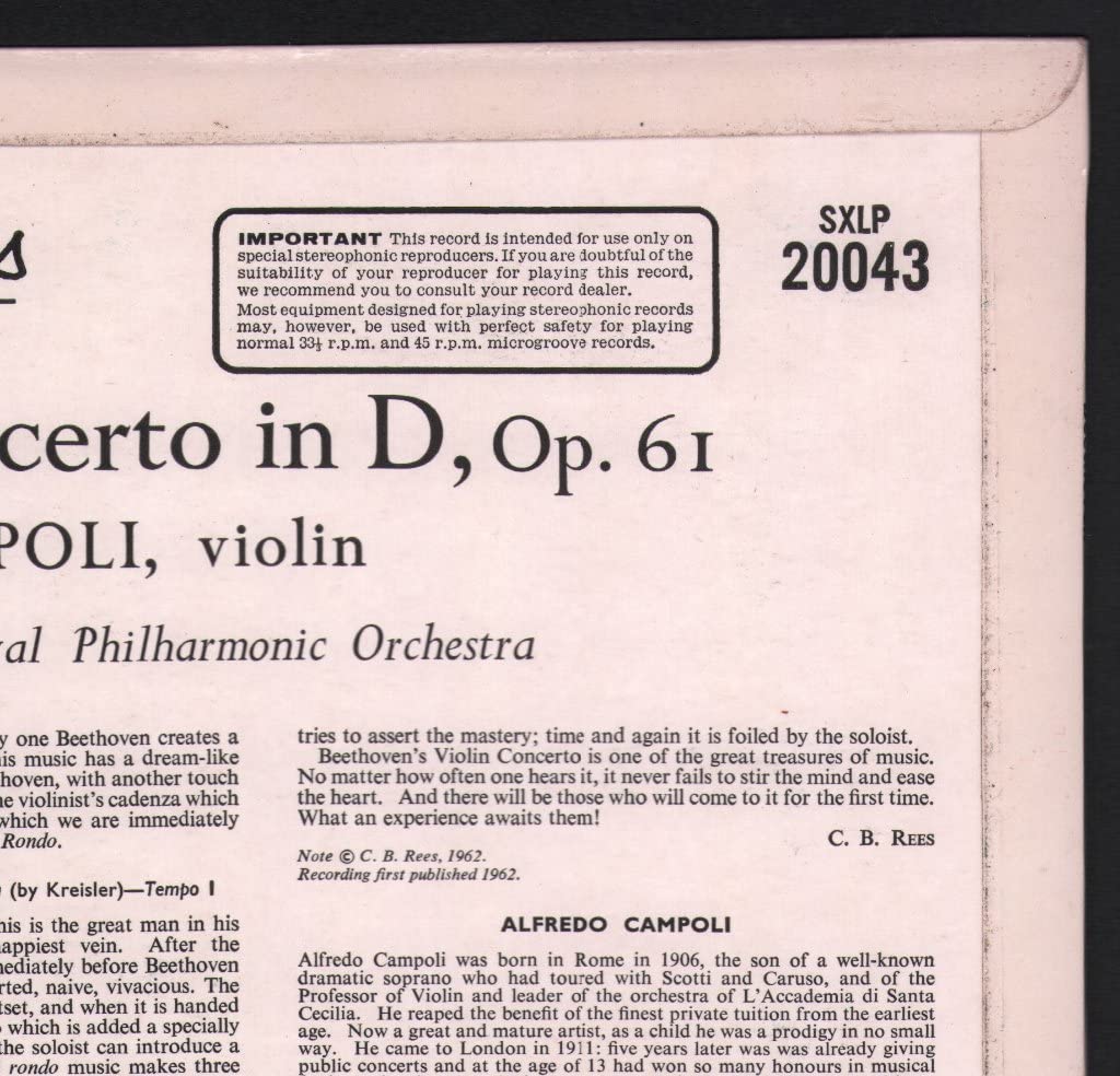 Amazon.com: Beethoven: Violin Concerto in D, Op.61 [LP] : John