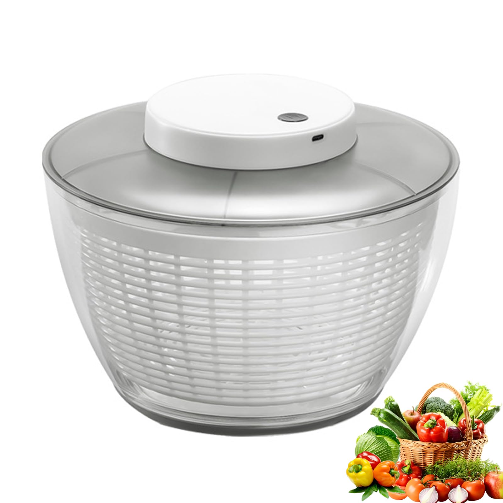 Centrifugador eléctrico de ensalada, lavadora y secadora recargable de 1500 mAh, base antideslizante, secado rápido, capacidad de 6 litros para lechuga, verduras, frutas y hierbas