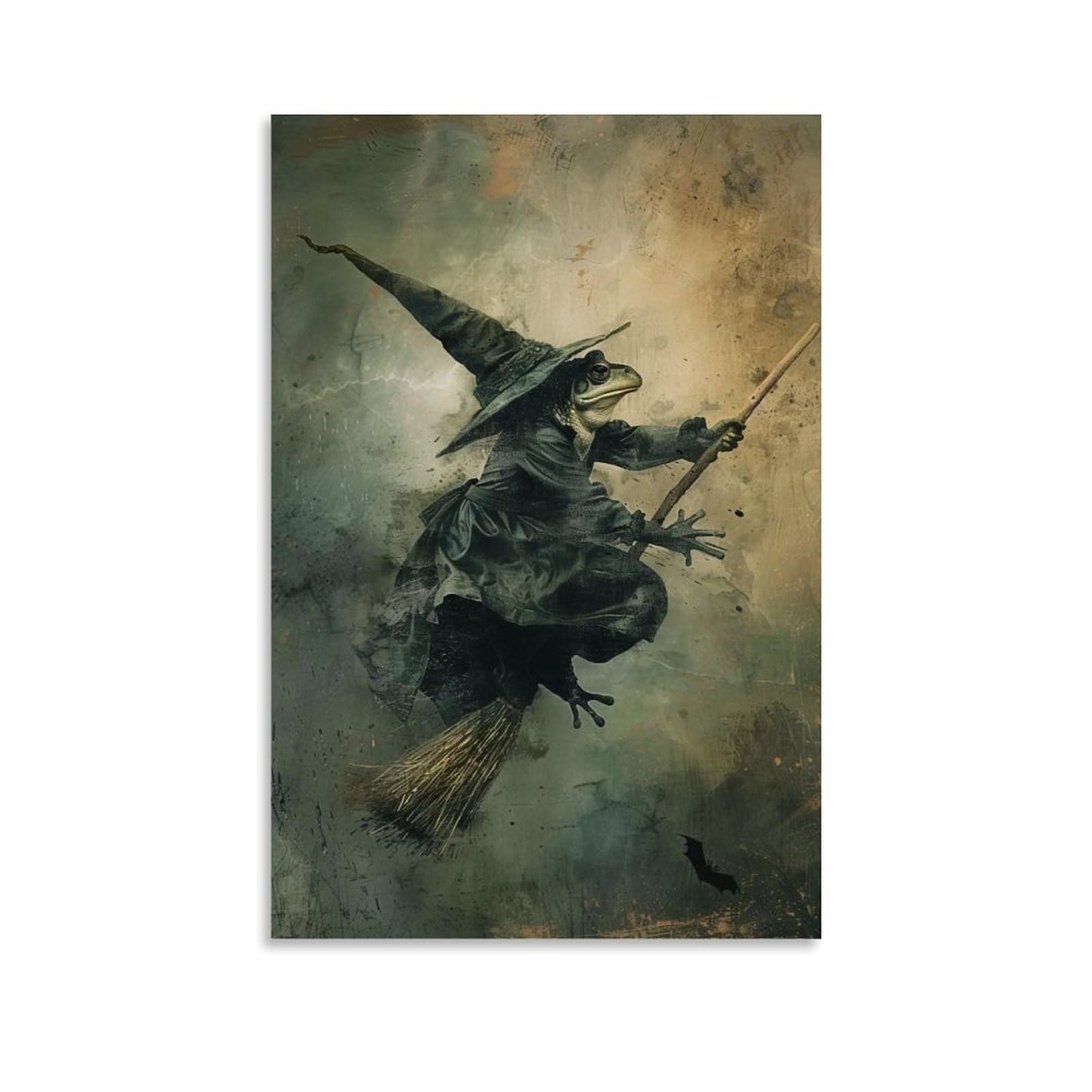JUWRHRHHRH Frog Witch on Broomstick 03 Poster Canvas Aesthetic Wall Art Painting Decor for Living Room Bed Room 20x30inch Unframe-style