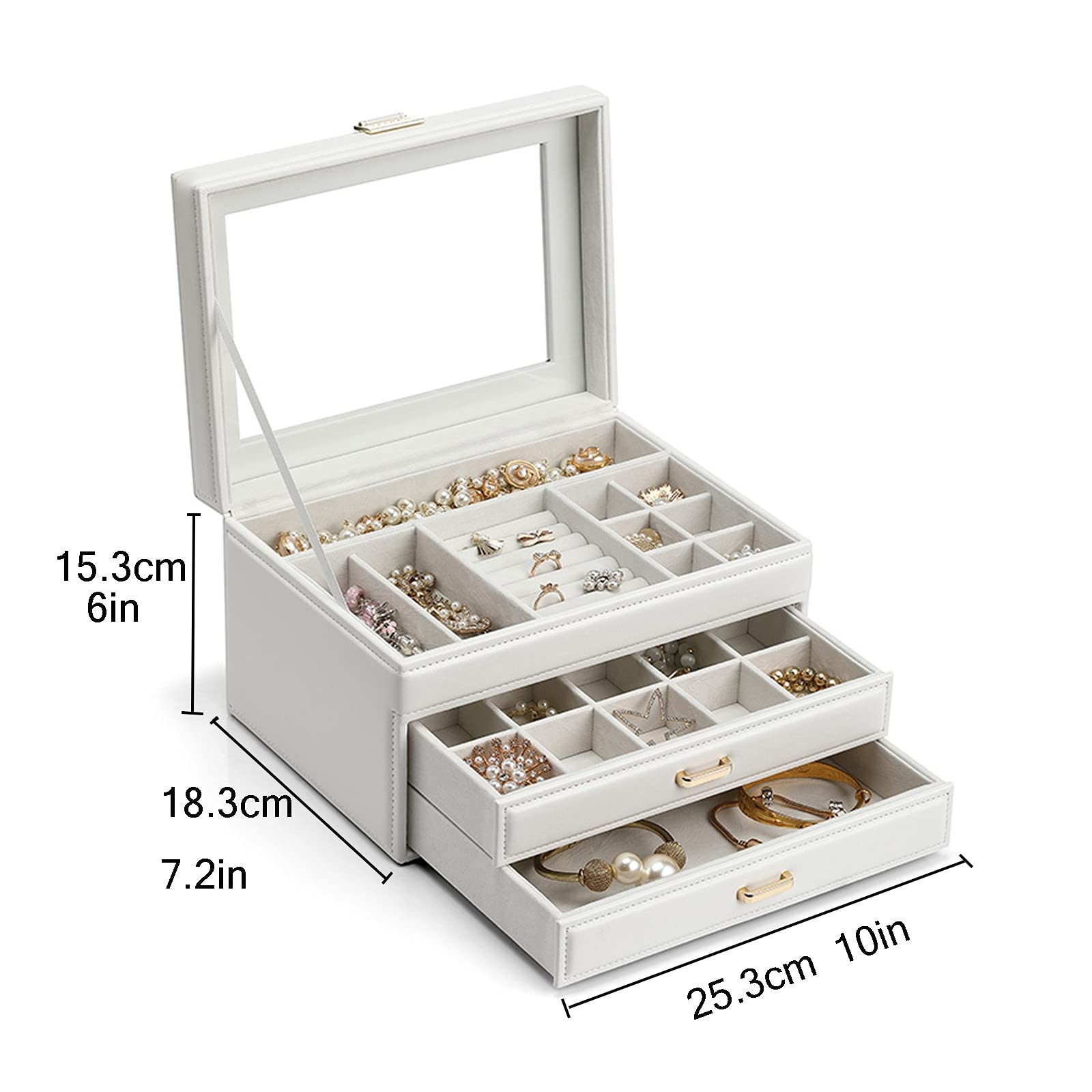 Schmuckkästchen für Damen, Schmuck-Organizer, tragbares Reise-Schmucketui, 3-lagig, großes Display, Schmuckkästchen für Ohrringe, Ringe, Halsketten, Schmuck-Organizer für Damen, kleines Geschenk