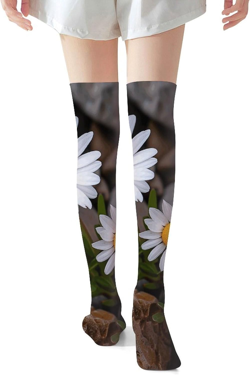 Daisies And Rocks Knee High Stockings for Women 23.6" Breathable Thigh High Stockings Over The Knee Socks