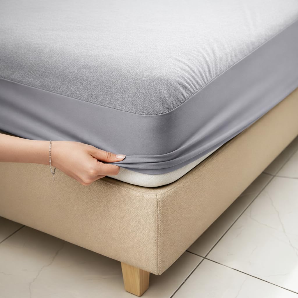 HOMEMONDE 100% Waterproof Premium Cotton Feel Mattress Protector Double Size, 78x72 Inches | Breathable and Hypoallergenic Ultra Soft Fitted Bed Protector Cover (78"x72" - Double, Grey)