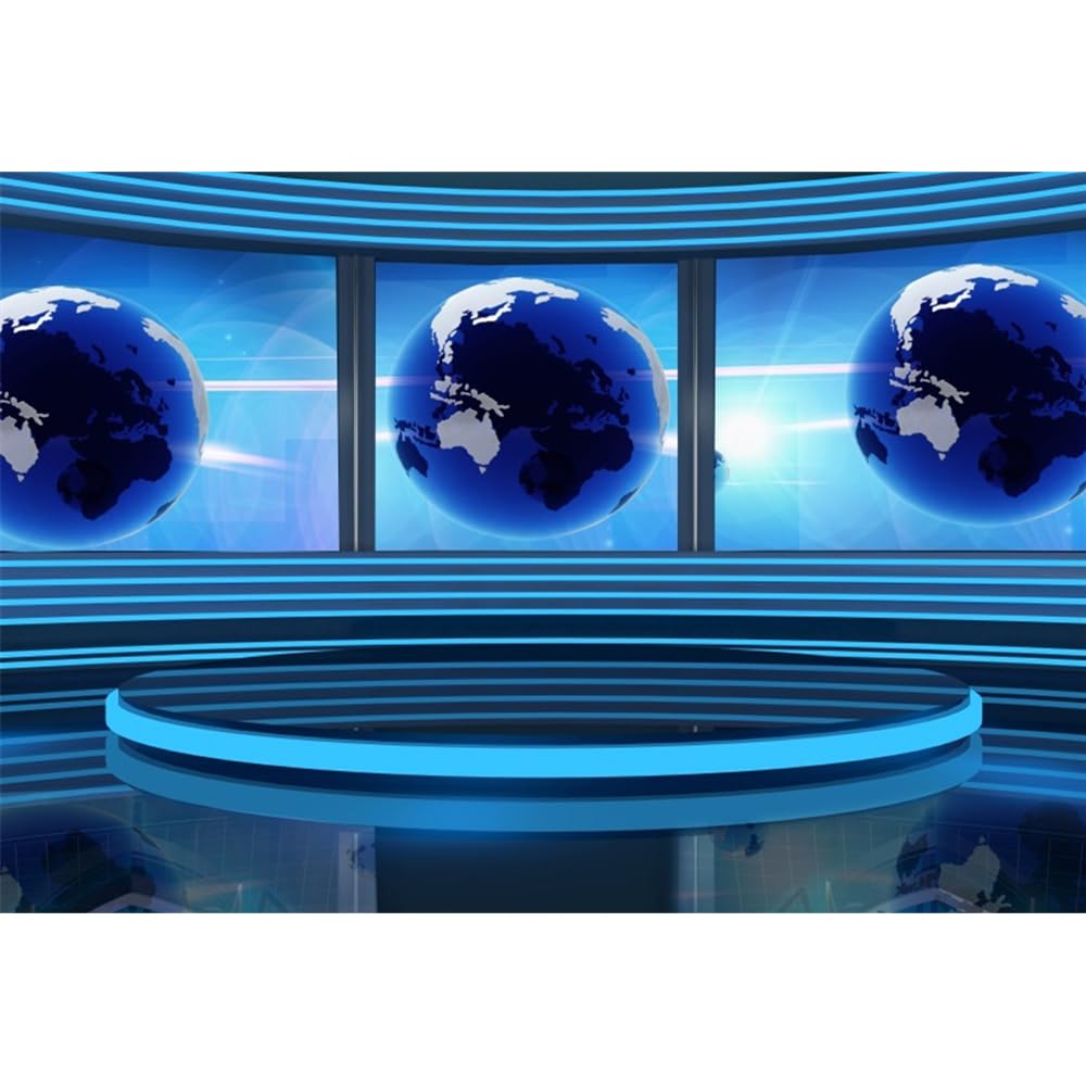 Leowefowa8x6ft Studio TV Backdrop Interior Broadcasting Backdrops for Photography Global News Reportage Screen Conference Vinyl Photo Background Girls Person Studio Props