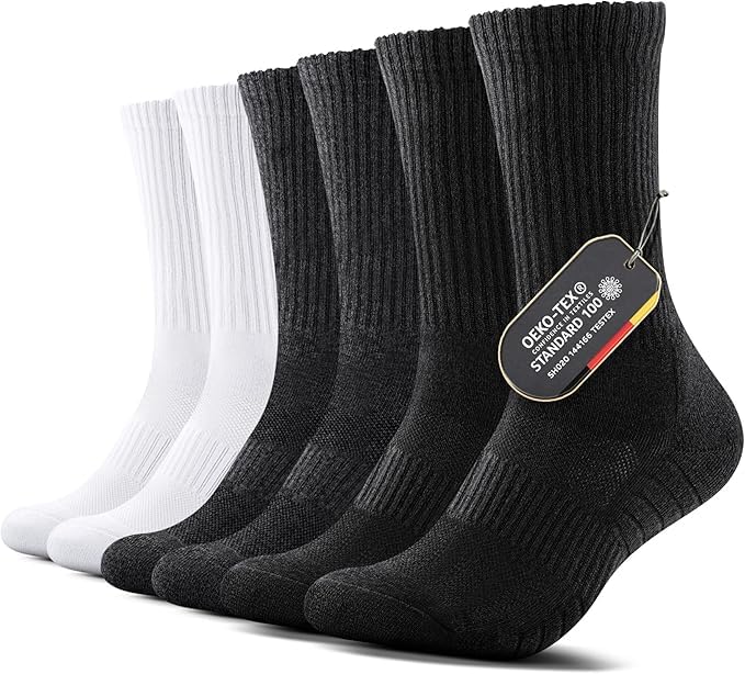 FALARY Sportsocken Wandersocken Herren Damen Tennissocken Socken Thermo Wintersocken Herrensocken Laufsocken 43-46 39-42 Trekkingsocken Gepolstert Atmungsaktiv Baumwolle 6 Paar