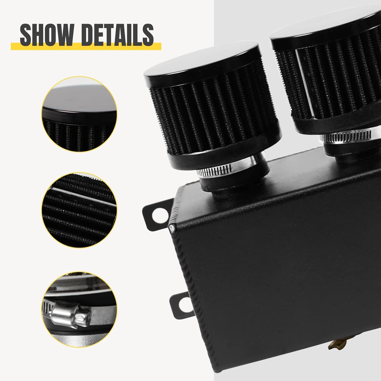 Universal Aluminum AN8 1.2L Twin Baffle Dual Filter Engine Oil Catch Can Tank With 2 Air Filters Oil Catch Reservoir Tank Can Breather Kit Black