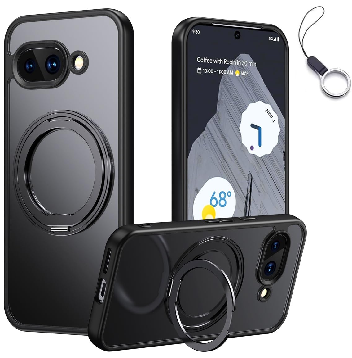 【360°回転スタンド】Google Pixel 10A ケースMagSafe対応 グーグル ピクセル10A ケース マグネット搭載 スタンド機能360°回転可能【横縦両立/角度自由調整】 カバー 純正 薄型 マット感 指紋防止 耐衝撃 落下防止 車載ホルダー対応 ワイヤレス充電 全面保護（ブラック）