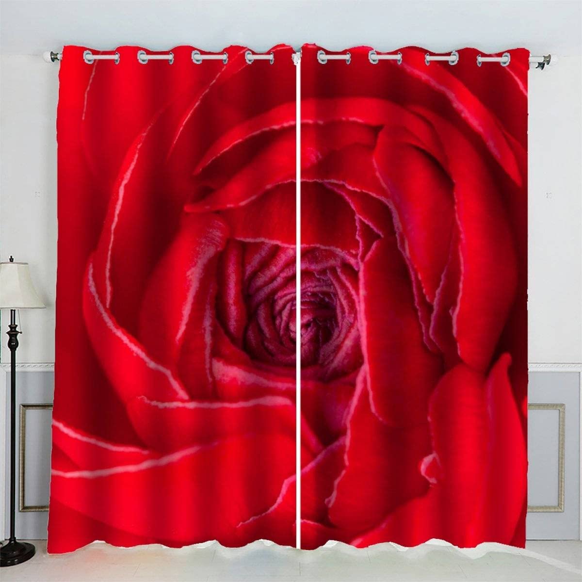 VASENA Blackout Curtains Flower Rose Red Floral Window Drapes Noise Reducing Polyester Fabric Blackout Curtain Panels for Living Room Thermal Drapery 2 Panels (W234xL183cm)