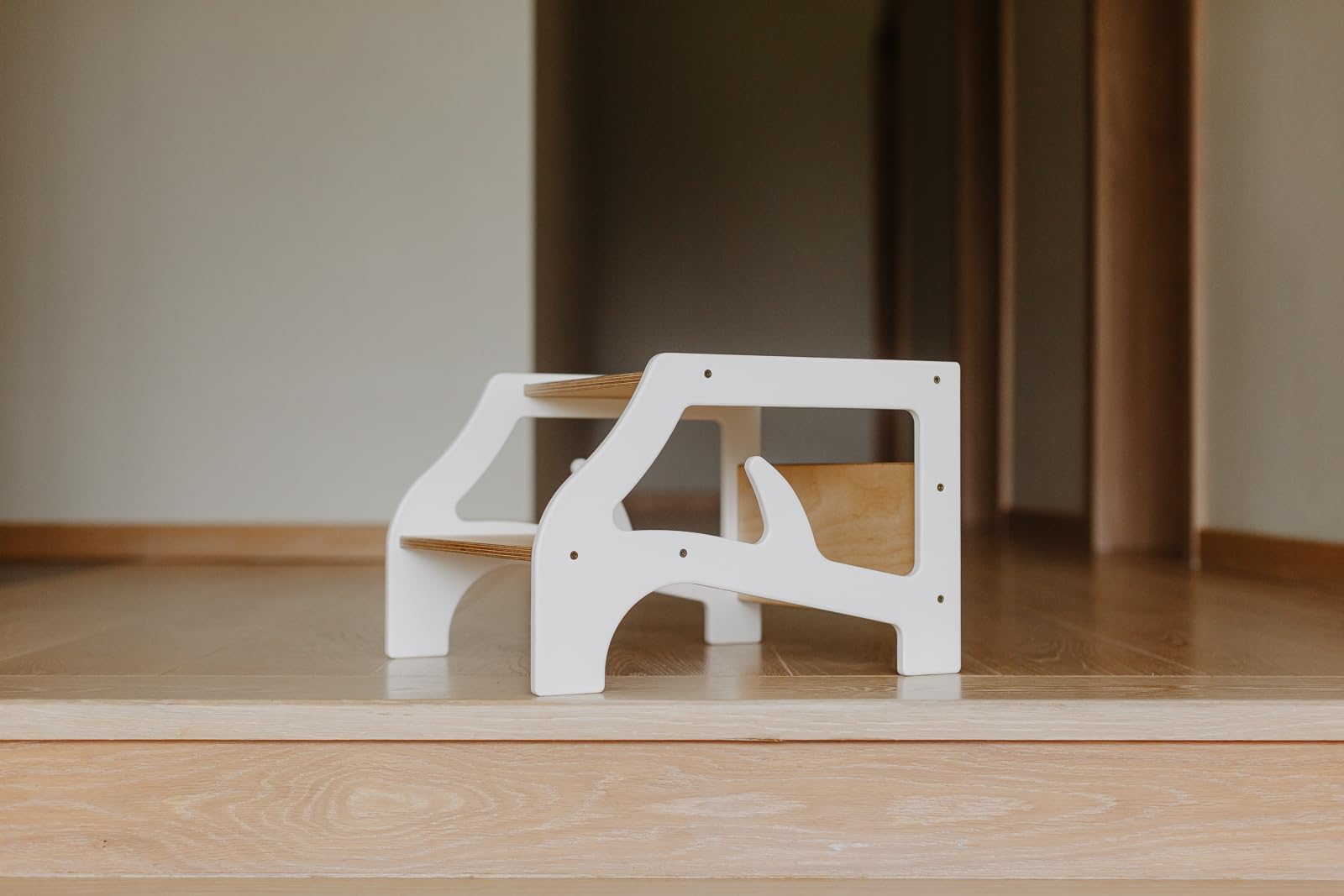 Weco Taburete con 2 niveles, taburete de madera para niños, taburete para escaleras infantiles, muebles infantiles para baño, cocina, habitación infantil a partir de 2 años, taburete de baño, taburete
