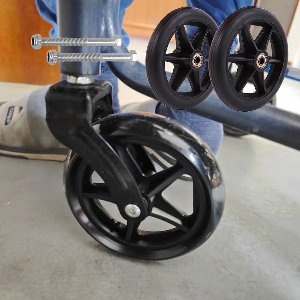generisch 140-200mm Solide Ersatzräder-2 Stück Ersatzrad Rollator Vorderräder Schwarz/grau Ersatzräder Abriebfest Deaktivierte rutschfeste Gummiräder Rollstuhlzubehör(Black,8in/19cm)