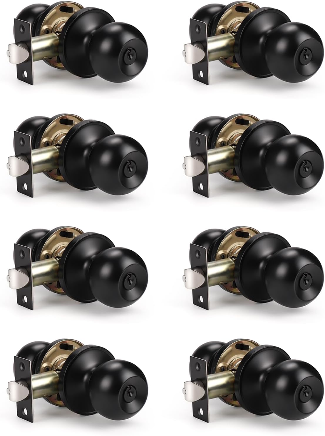 KNOBWELL 8 Pack Keyed Entry Door Knob with Lock, Matte Black Exterior