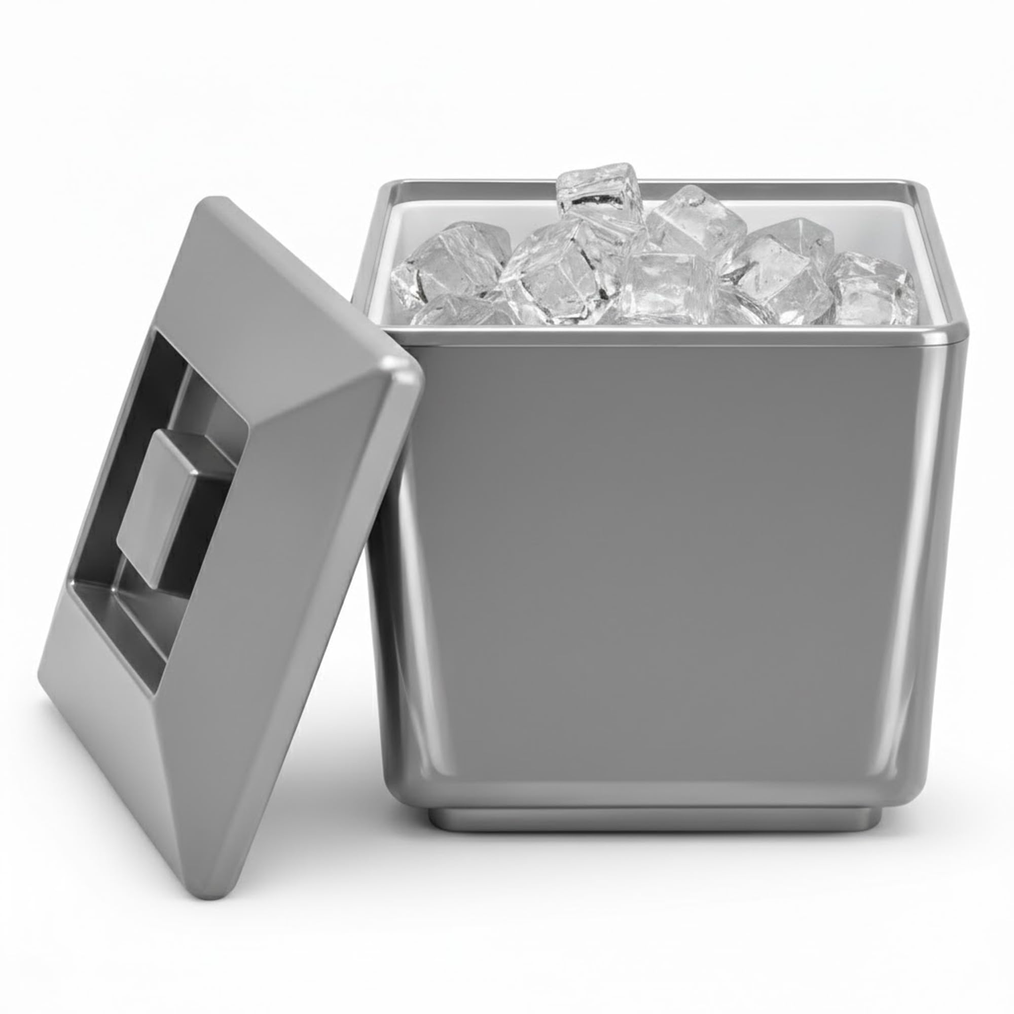Chabrias Ltd 4 Litre Square Insulated Ice Bucket with Lid & Drainage Liner - UK Made - Double Walled BPA-Free Plastic, Keeps Ice Fresher & Frozen Longer - Ice Bucket for Party, Home Bar - UK Made