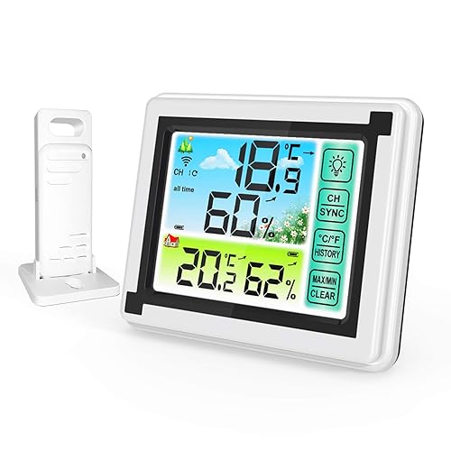 Estación meteorológica inalámbrica para interiores y exteriores, termómetro con sensor remoto, monitor digital de temperatura y humedad con