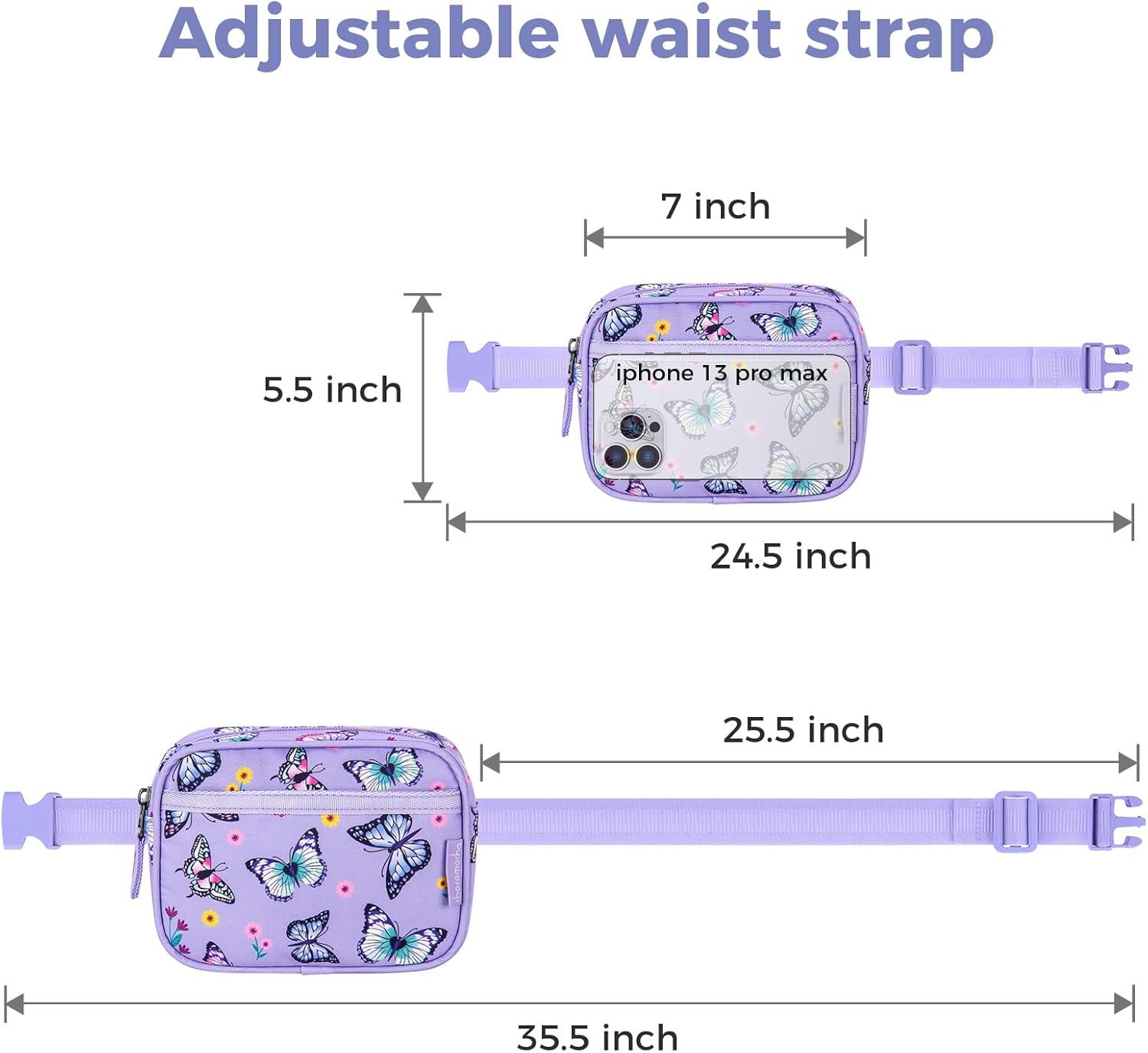 Choco Mocha Toddler Fanny Pack 2-4 Years Old Kids Fanny Pack Little Girls Fannys Packs Girls Belt Bag for Gift, Butterfly Purple - Image 3