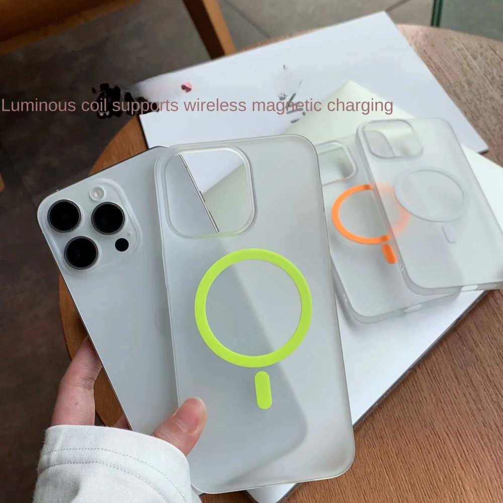 Custodia trasparente per telefono con ricarica wireless e luce notturna per iPhone 15 11 13 12 14 Pro Max, colore sfumato, luminosa, bianca, per iPhone 11 Pro Max