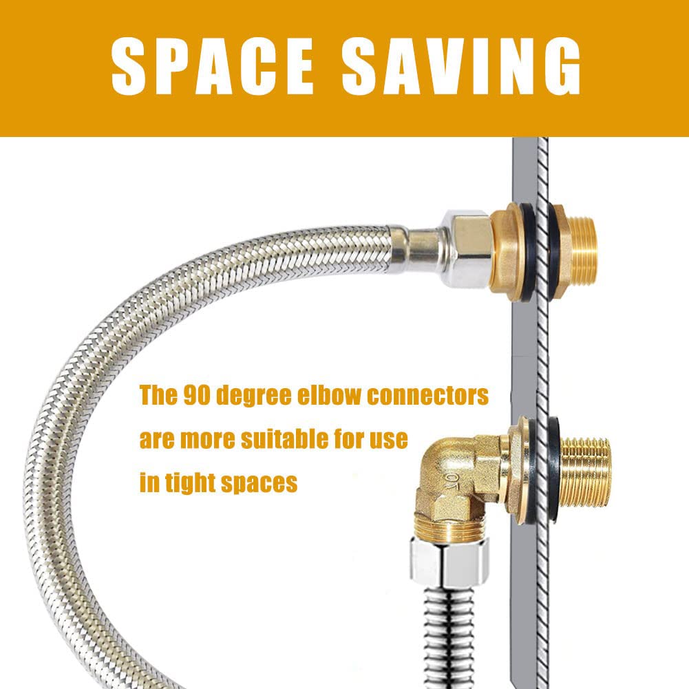 Joywayus Kit de instalación de grifo comercial, 2 piezas, rosca macho recta de 1/2 pulgada, conector de montaje contra salpicaduras de codo de 90° para montaje en pared grifo comercial