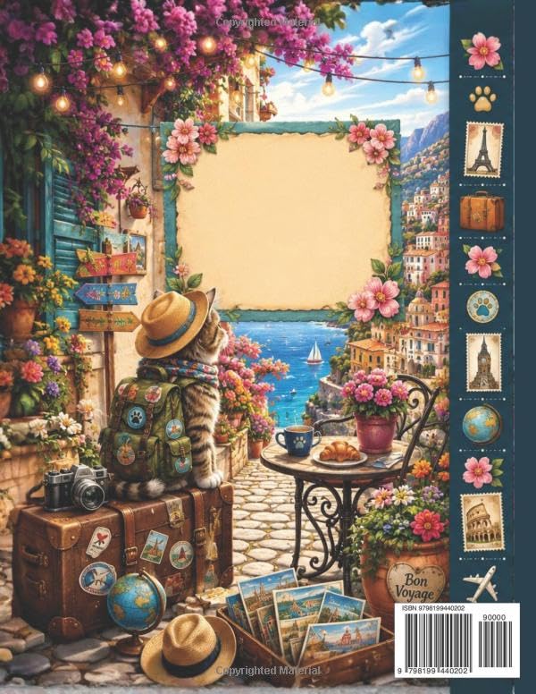 Cat Lover's Travel Coloring Book for Adults: Around-the-World Adventures with an Adorable Explorer Cat image 3