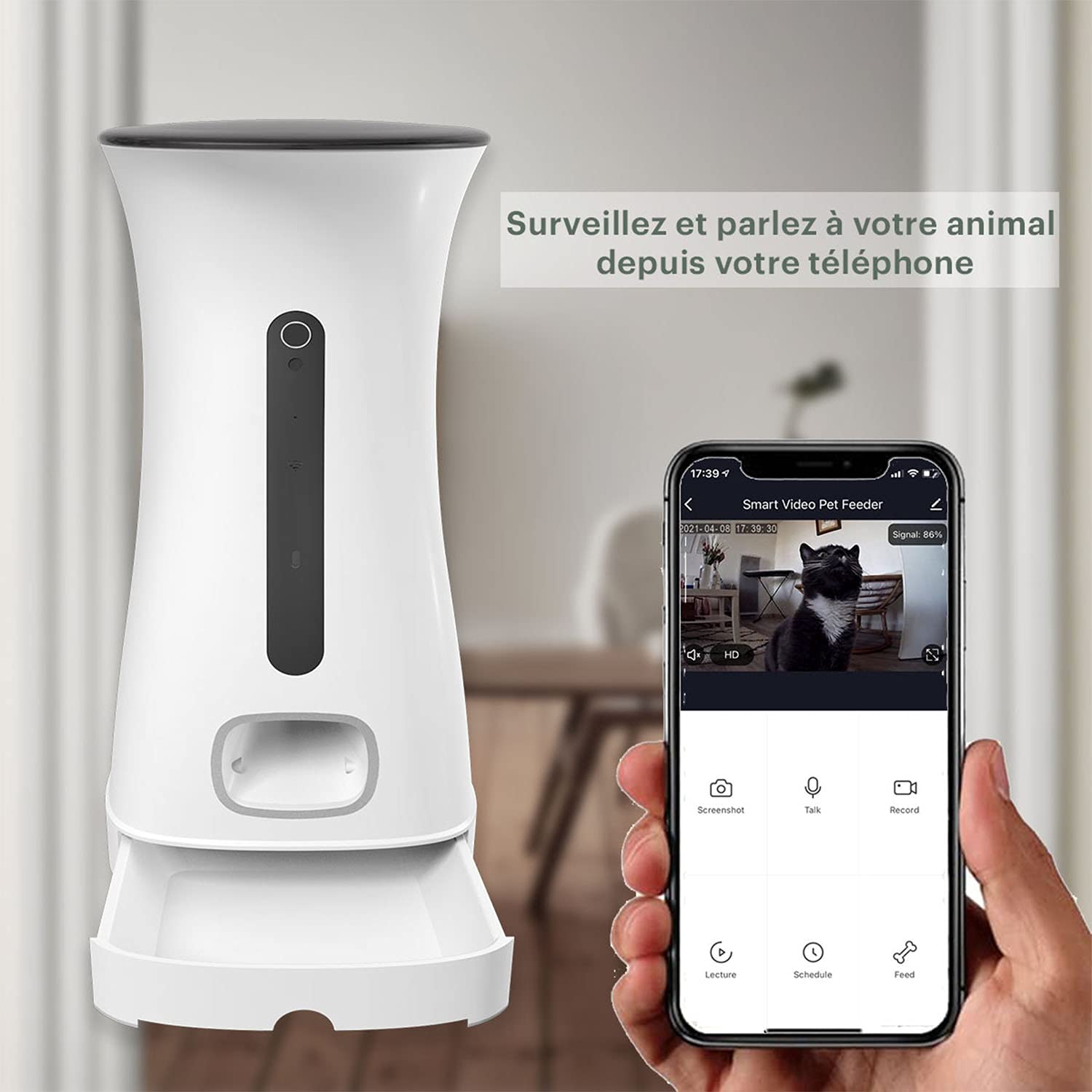 Daewoo NUTRIVISION501C - Dispensador de croquetas automático con cámara para Gatos y Perros | WiFi, Control de la aplicación | Capacidad 7,5L