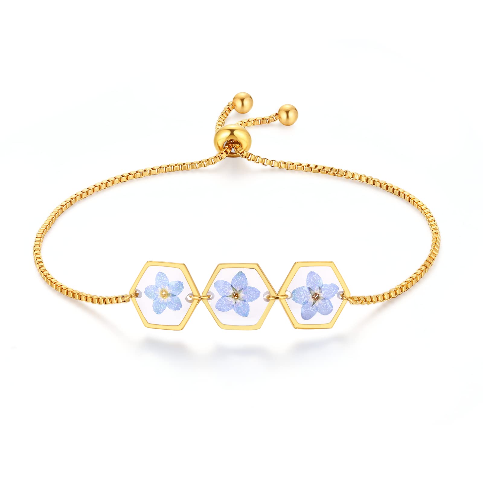 Forget-Me-Not Pressed Wildflower Bracelet | Pressed Flower Bracelet | Gold/Silver Pressed Flower Jewelry | Personalized Handmade Jewelry | Gift For Women