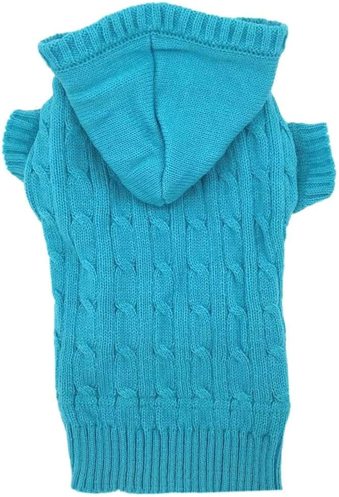 Sky Blue Dog Classic Cable Pet Sweater Hoodie for Puppy Small Dogs, Small (S) Size