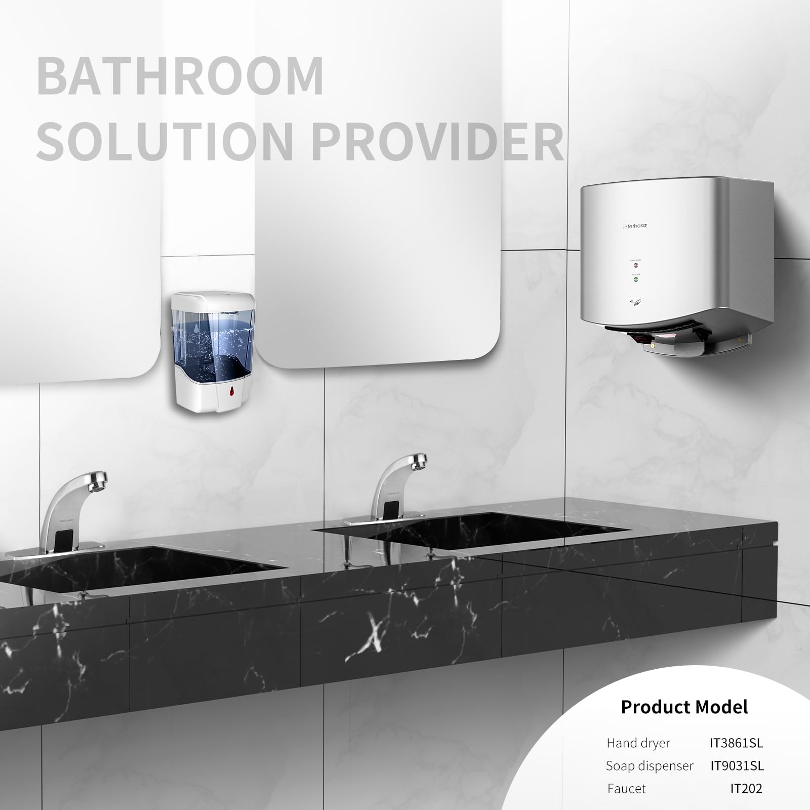 interhasa! Händetrockner automatischer Infrarotsensor handtrockner leise Gewerbe und Haushalt 1250W（Silber）