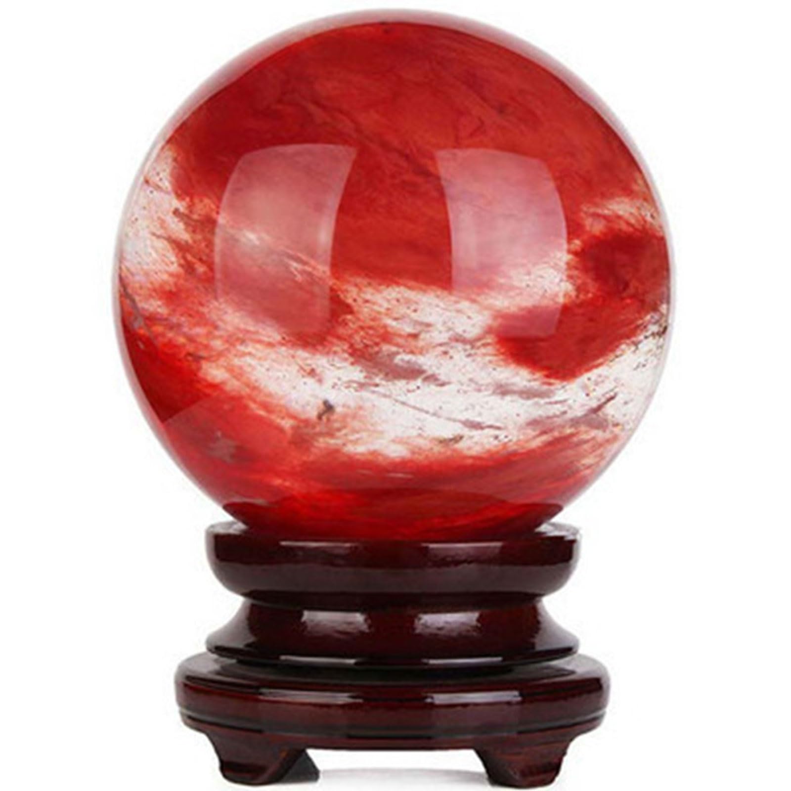 GPDNBIEU Fluorite Crystal Ball, Red Smelting Quartz Crystal Ball with Stand Natural Gemstone Sphere for Meditation Crystals Healing(80mm)