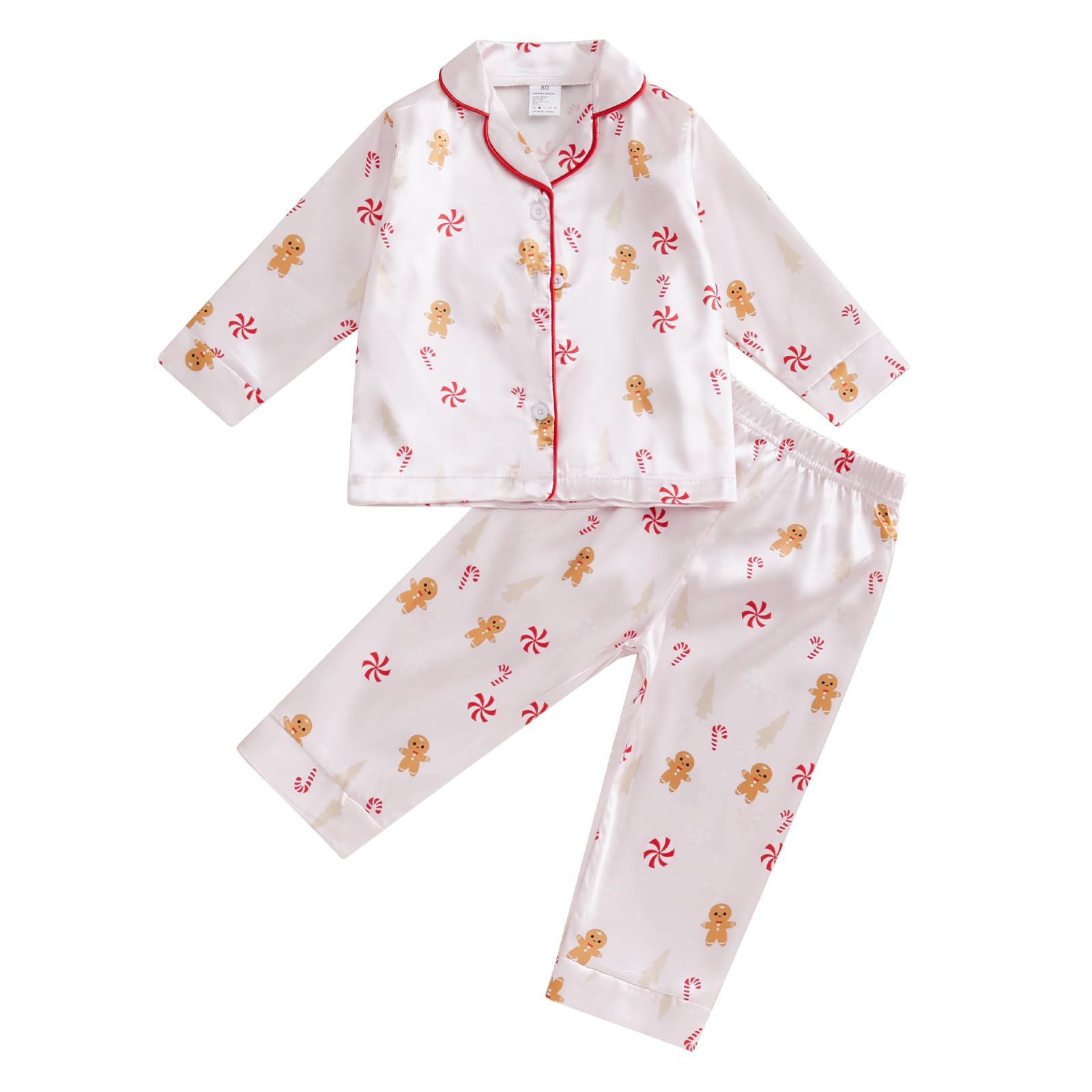 MAINESAKA Christmas Sleepwear Toddler Baby Girl Satin Silk Pajamas Set Button Down Shirt Long Pants Pjs Fall Sleep Outfits (D-Ivory, 3-4 Years)