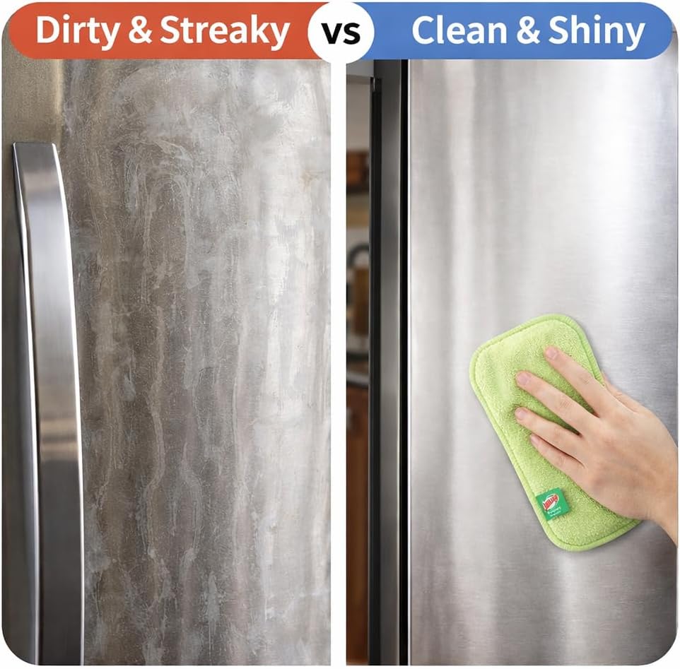 LIBMAN Clean & Shine Lint Free Microfiber Sponge - 2-in-1 Dual-Surface Microfiber Cleaning Sponge & Polishing Pad - 6 Pk - Reusable Washable - Streak-Free Finish for Glass, Mirrors, Stainless Steel