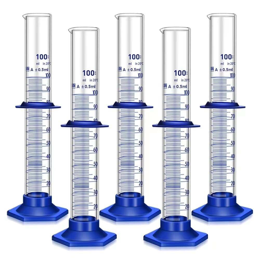 transparenter Messzylinder mit Skala, Borosilikatglas-Messzylinder-Set mit Pinsel, 5–250 ml(5 pcs 100ML)
