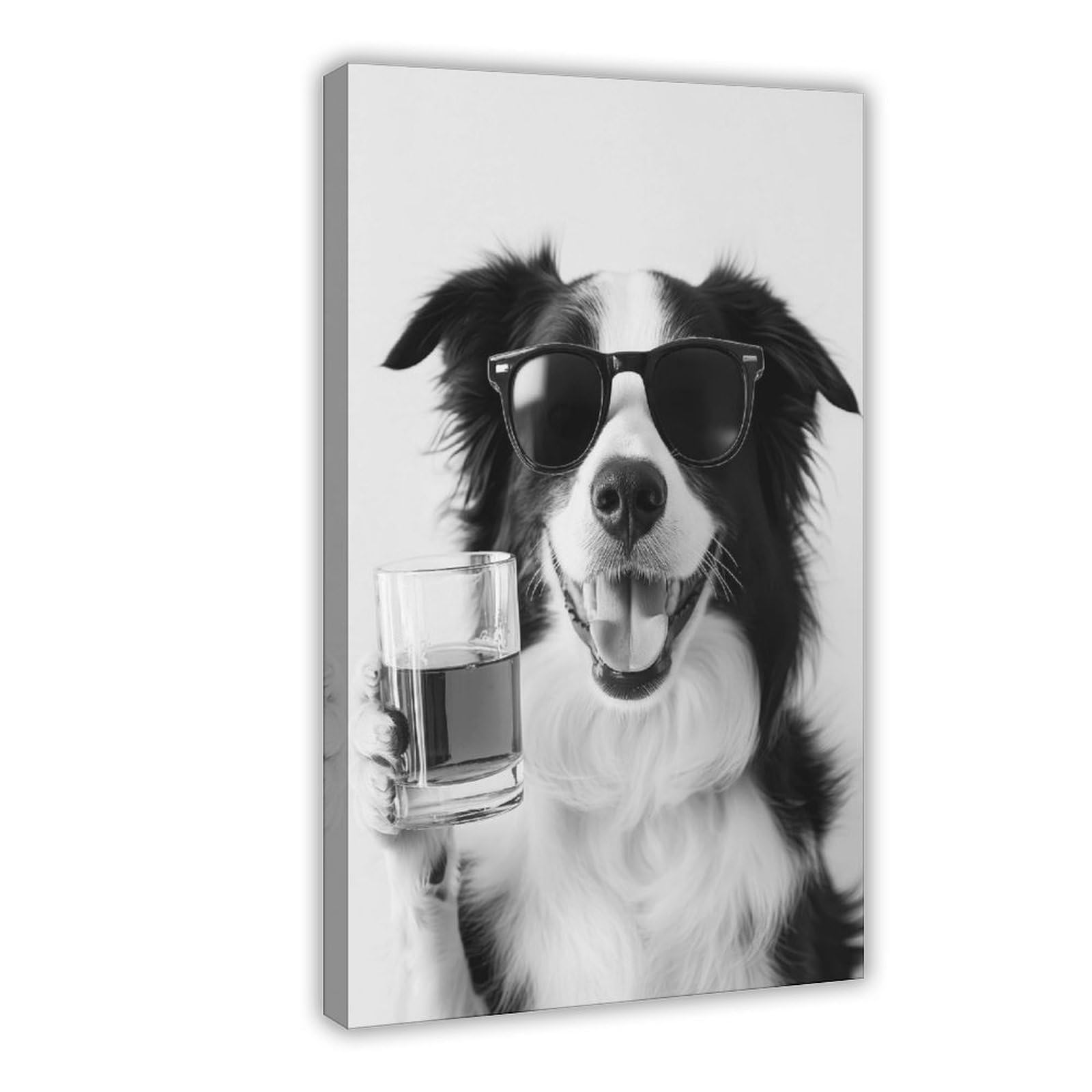 UTGN Border Collie Drinking WhiskeyPoster Canvas Poster Bedroom Decor Landscape Decor Gift 12x18inch(30x45cm)