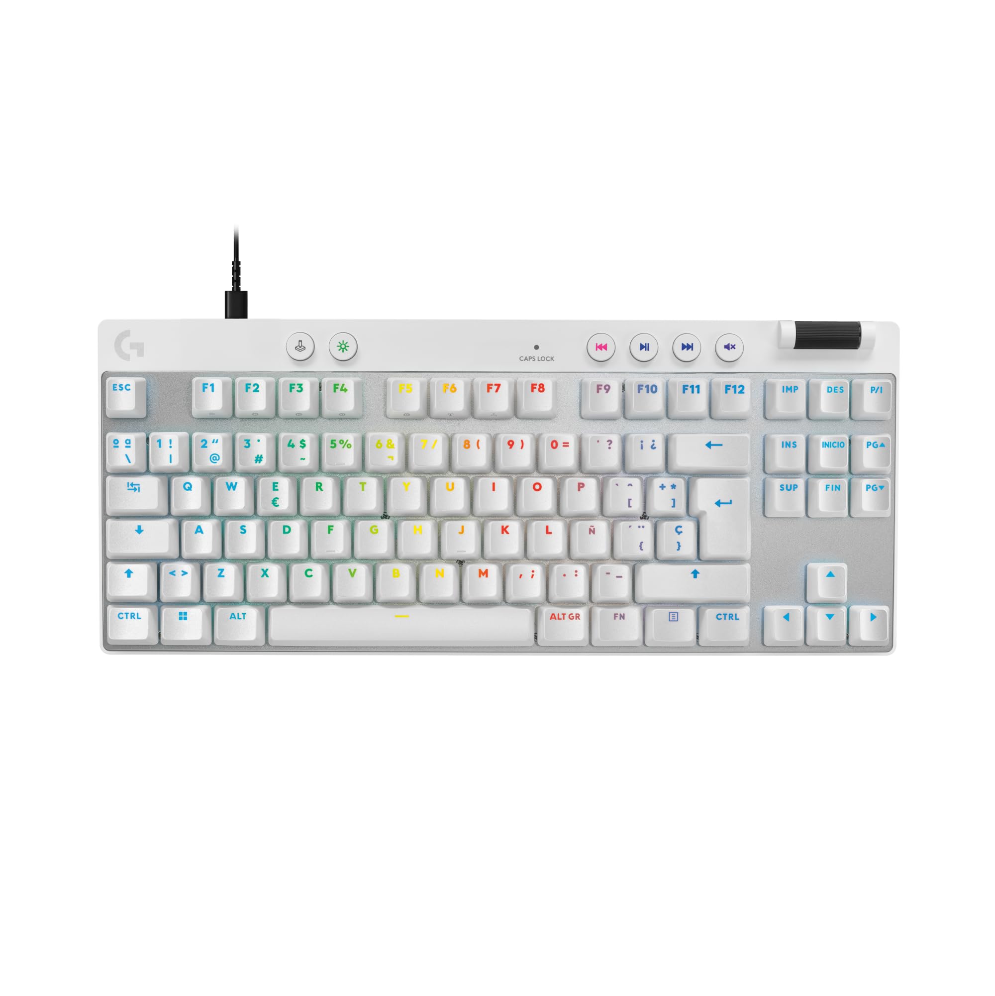Logitech G PRO X TKL RAPID, teclado para gaming con cable sin teclado numérico con interruptores analógicos magnéticos, modo de disparo rápido, RGB, accionamiento ajustable, US INTL - Blanco