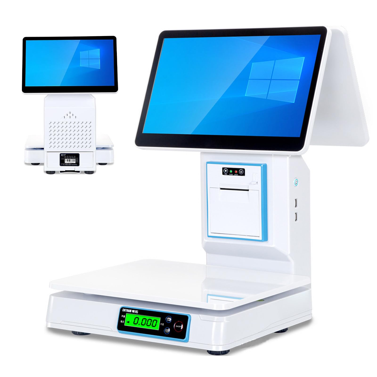 TPV con Báscula para Comercios, Pantalla Táctil Capacitiva De 15.6", Capacidad De 30 Kg (66 LB), para Comercios Y Supermercados, 8 GB De RAM, 128 GB De SSD Dualscreen