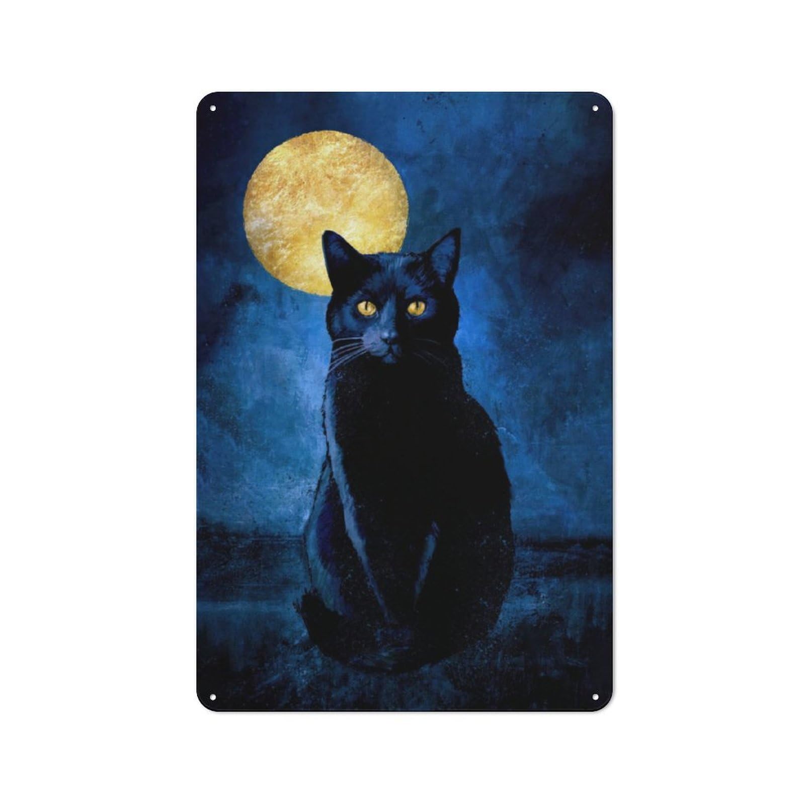 Junmoney Black Cat Monet And Moon Vintage Metal Sign 30X20cm For Workshop Wall, With Clear Vintage Wall Decor Character