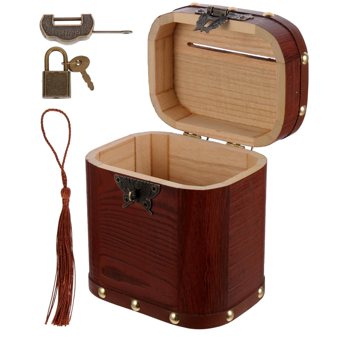 Tirelire en bois style vintage avec clé pour ranger en toute sécurité