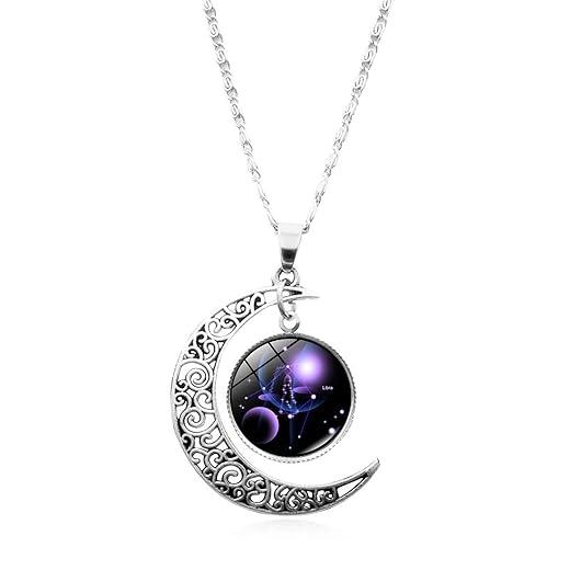 Necklaces for Women 12 Constellation Pendant Fashion Jewelry Half Moon Zodiac Sign Astrology Horoscope Pendant Necklace Gift for Her