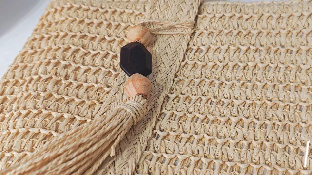 Bolso grande de playa de paja tejido miniatura 7