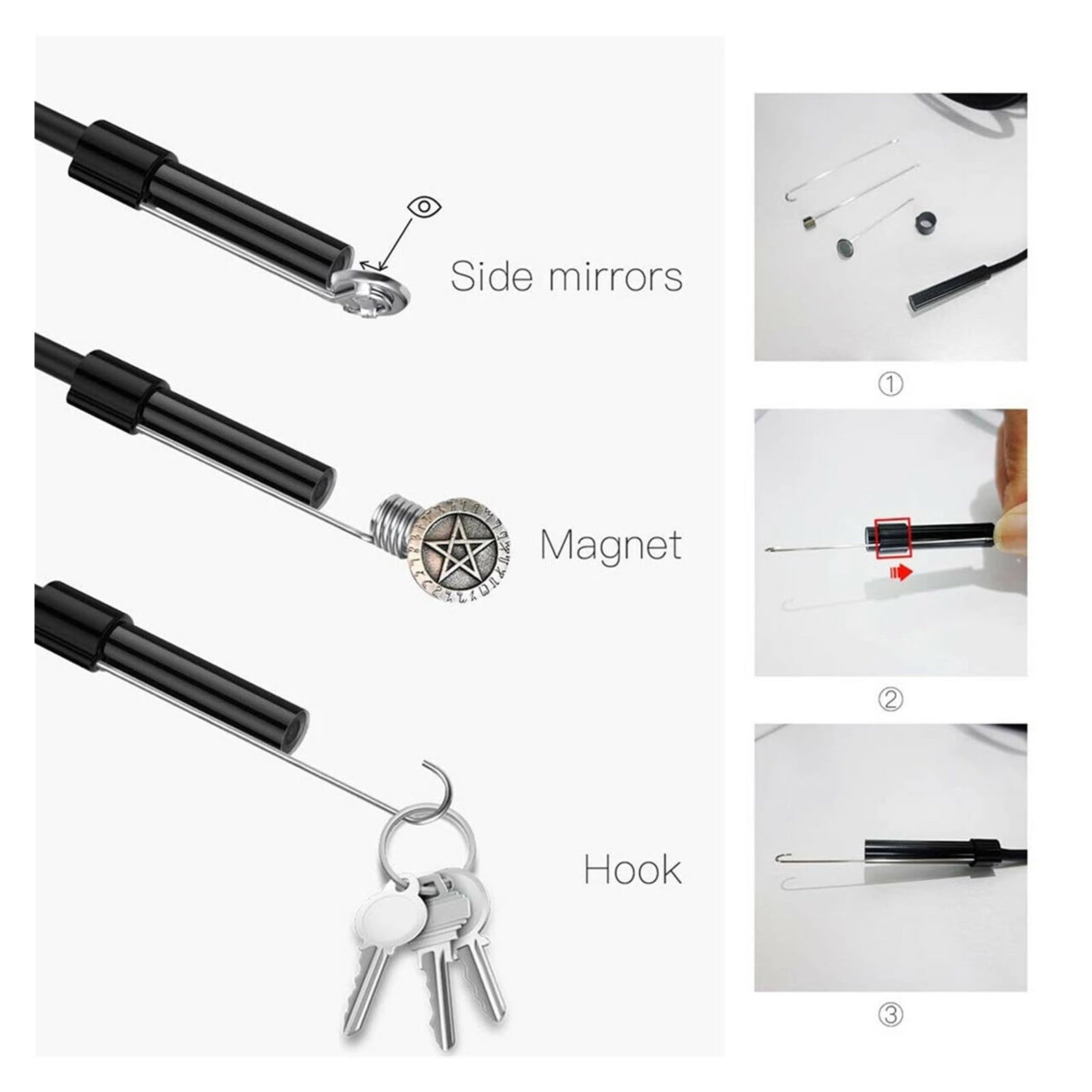 Endoscopio Industrial De Alcantarillado De 5,5 Mm/7 Mm Tubería Endoscopia Tipo C Mini Cámara De Serpiente Flexible Boroscopio Automotriz 3 En 1 Puerto USB Micro-USB Tipo C(1m,7mm Hard Cable)