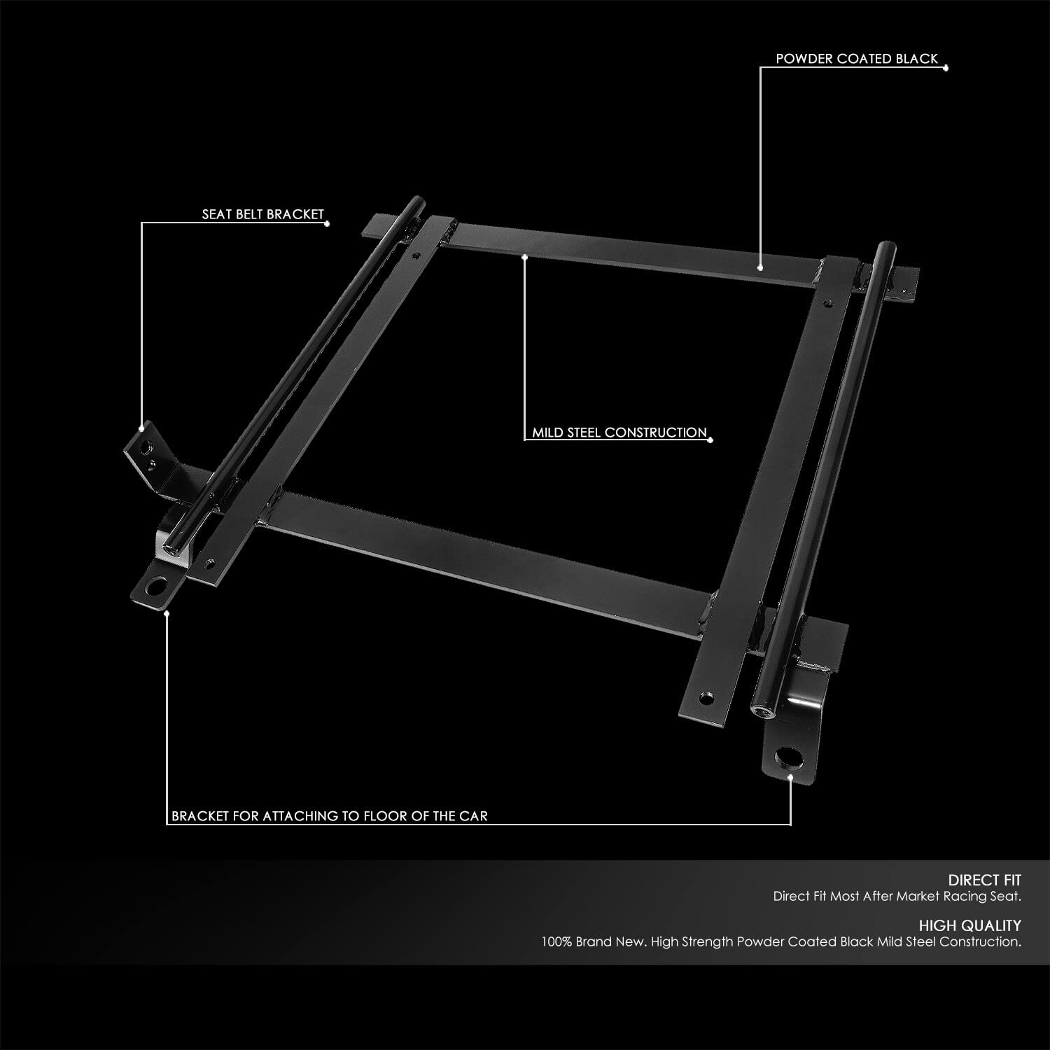 Auto Dynasty Racing Seat Bucket Bracket Compatible with 1992-2001 Honda Civic EJ EK EH Acura Integra, Low Mount Rail Track, Driver and Passenger Side, Powder Coated Black