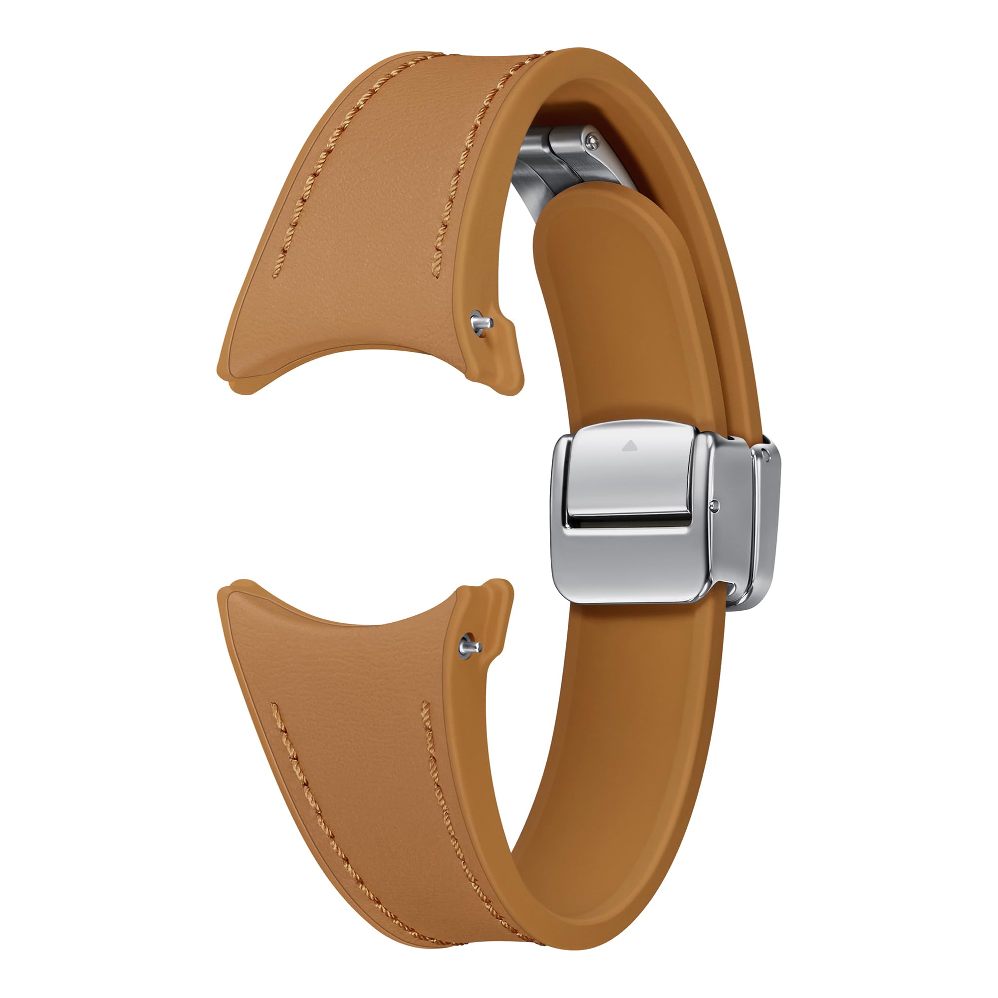 SAMSUNG D-Buckle - Correa de piel ecológica híbrida (delgada, S/M) ET-SHR93 para Galaxy Watch6, correa original, D-Buckle, piel sintética, goma fluorada, cierre desplegable ajustable, elegante, camel