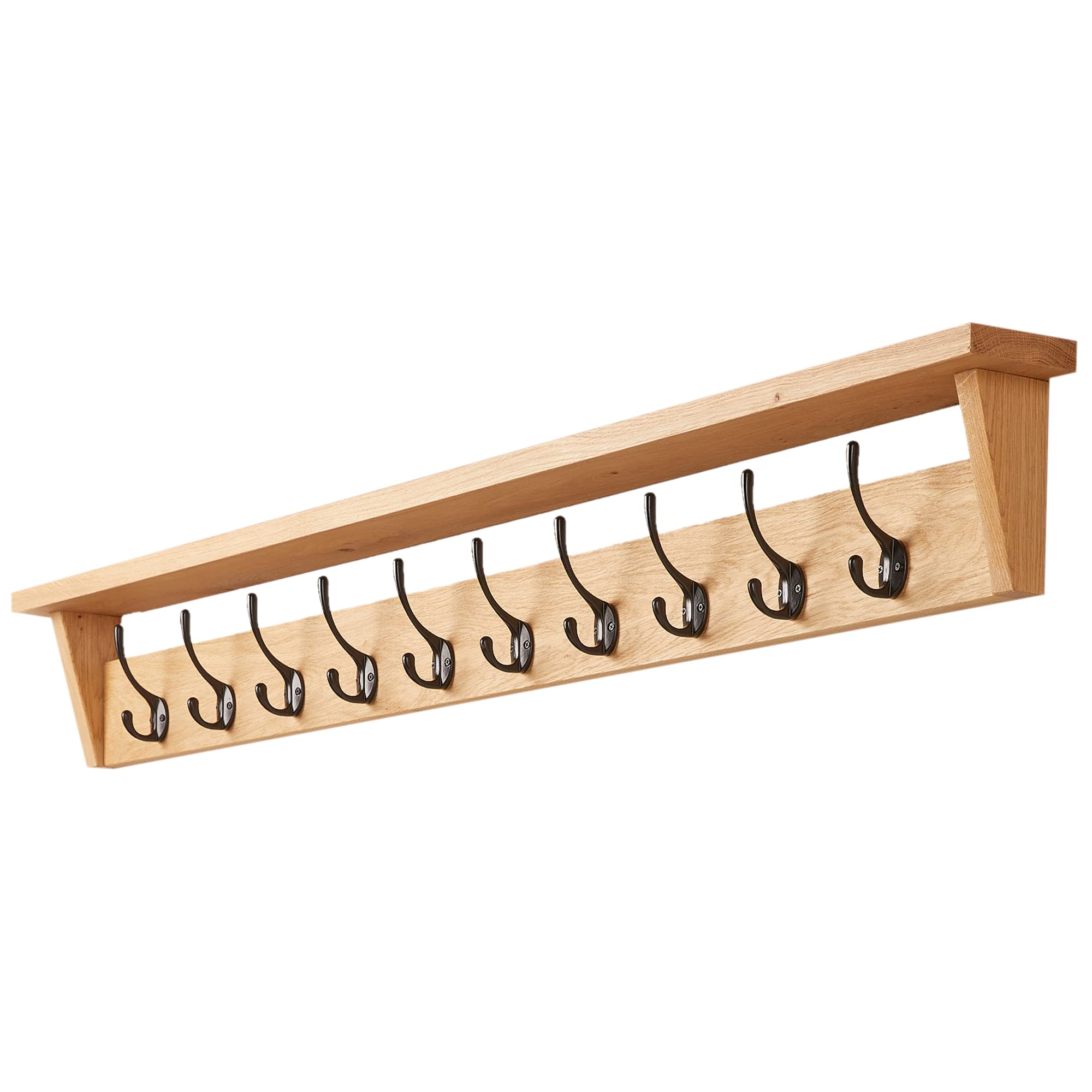 Off The Grain Wooden Coat Rack With Storage Shelf Solid Oak Hanger10 Hooks from B&Q